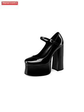 Women's Patent Leather Block Heel Platform Pumps